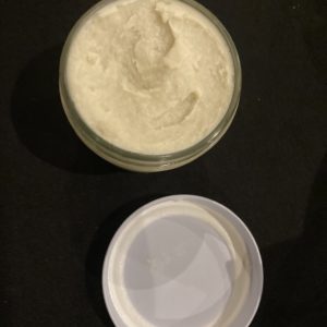 A jar of solid shave soap. You can use it with a shave brush or wet cloth.